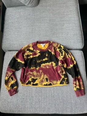 JoyLab Womens Crop Top Sweatshirt Multi Colored Acid Wash Red Yellow Black M